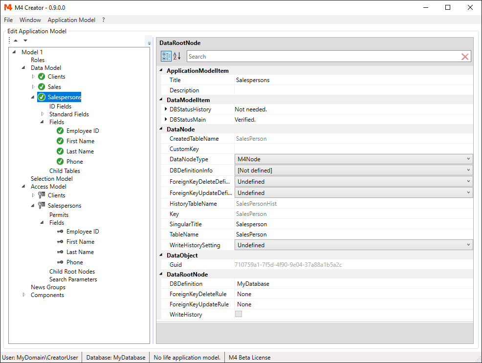 Saleperson DataRootNode and AccessModelNode