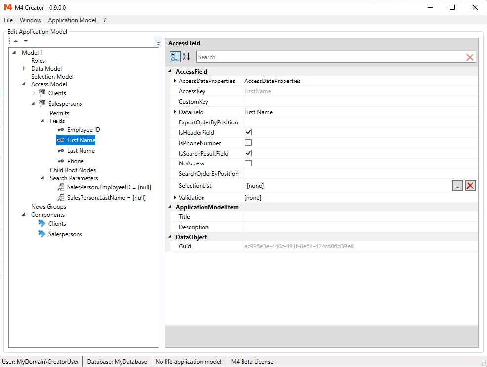 Saleperson DataRootNode and AccessModelNode